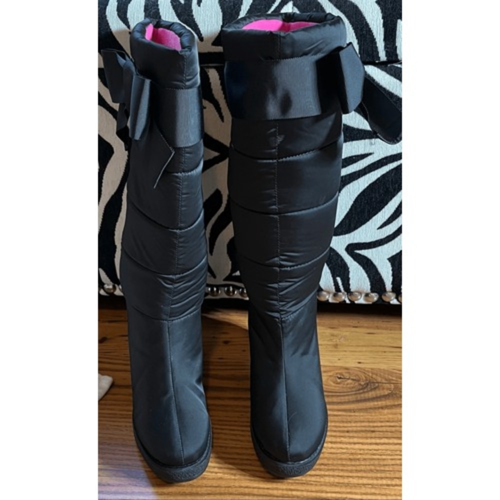 Kate Spade Black Bow Wedge Knee High Boots Sz 8 - Picture 5 of 10